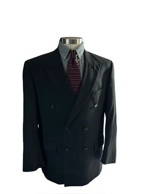 JD Christopher Mens Double Breasted Suit Jacket Sz 42R Black Pinstripe Suit Coat
